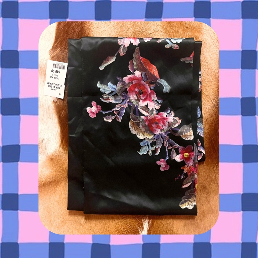 🆕 black silk & pink floral everyday scarf